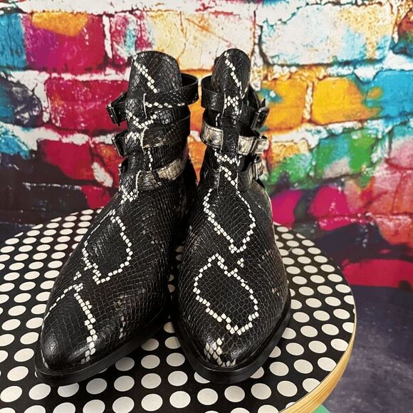 Allsaints Boots Womens 6.5 Snakeskin Darcy Pointed Toe Bootie EUR 37 - Picture 2 of 6